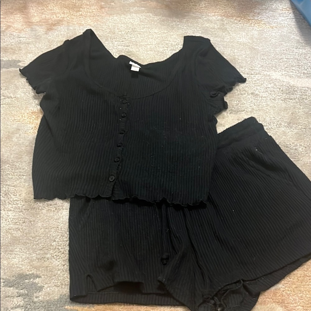 Black Ribbed Two-Piece Set - Picture 5 of 5